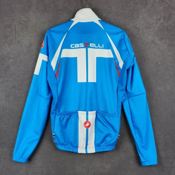 Castelli Free Jersey Cycling Mens Medium Blue White Full Zip Long Sleeve